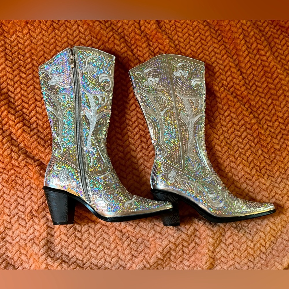 Silver Sequin Cowgirl Boots
